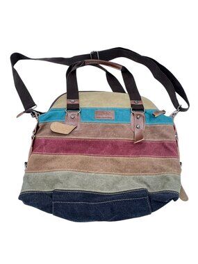 Manjianghong Womens Striped Crossbody Tote Bag Multicolor Canvas Hippie Casual
